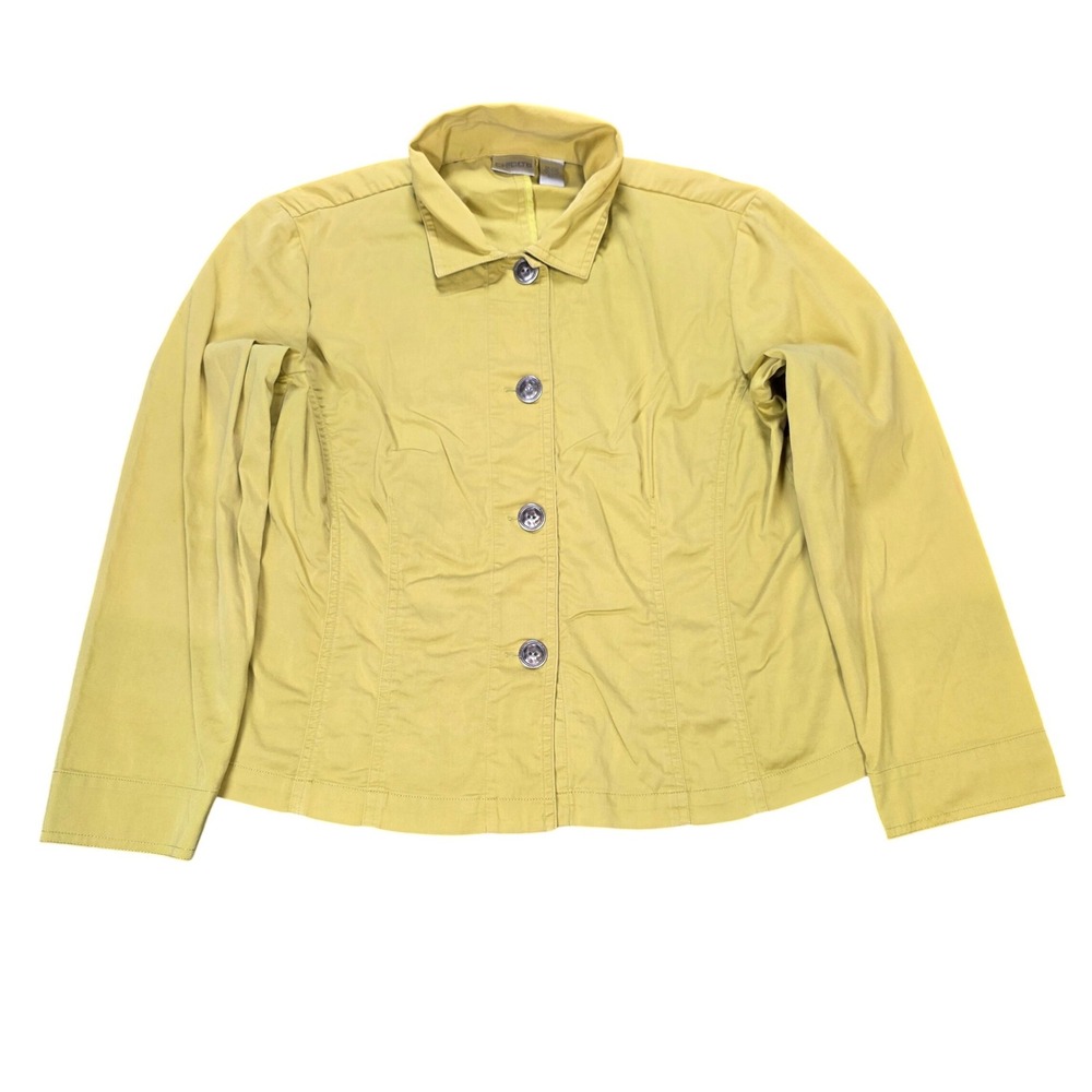 Chicos Button Front Jacket Women's Size 0 US S‎ Chartreuse Yellow Green  Cotton
